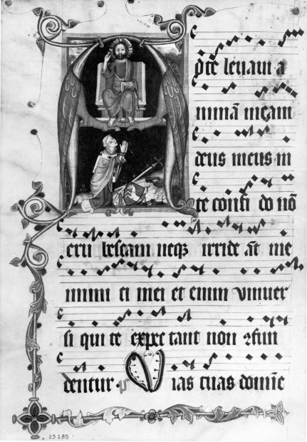 Kliknutím zavřít: Středověká notace - graduál Arnošta z Pardubic, 1363